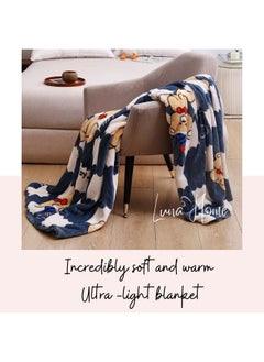 LUNA Home Fleece blanket 200*230cm, super soft checkered blanket with a bear, gray.  - Image 4