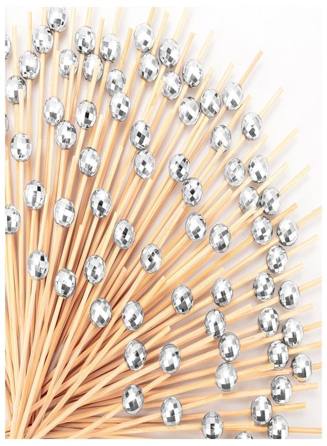 KFPPLXQ 300 Pcs Disco Ball Cocktail Picks, Silver Decor Wooden Disco Ball Decorative Toothpicks for Appetizers Fancy Long Cocktail Stirrers for Christmas Party Supplies - Image 1