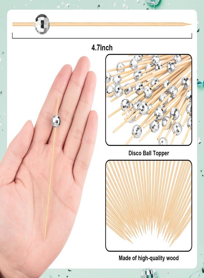 KFPPLXQ 300 Pcs Disco Ball Cocktail Picks, Silver Decor Wooden Disco Ball Decorative Toothpicks for Appetizers Fancy Long Cocktail Stirrers for Christmas Party Supplies - Image 2