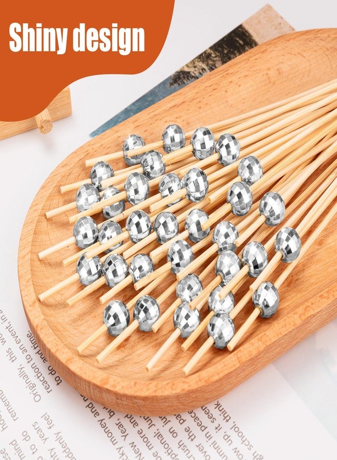 KFPPLXQ 300 Pcs Disco Ball Cocktail Picks, Silver Decor Wooden Disco Ball Decorative Toothpicks for Appetizers Fancy Long Cocktail Stirrers for Christmas Party Supplies - Image 5