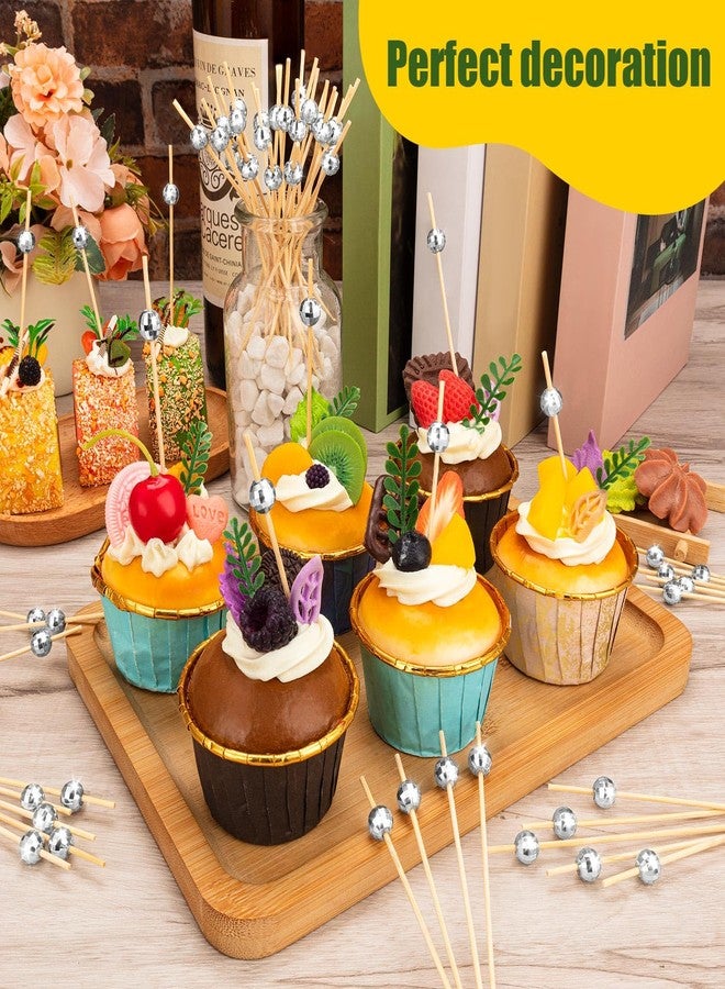 KFPPLXQ 300 Pcs Disco Ball Cocktail Picks, Silver Decor Wooden Disco Ball Decorative Toothpicks for Appetizers Fancy Long Cocktail Stirrers for Christmas Party Supplies - Image 3