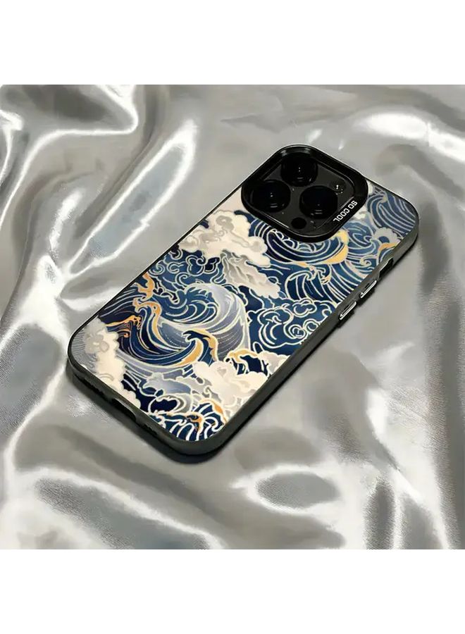Electroplated Silver Mixed Color 1 Hard Shockproof Phone Case With Japanese Wave Design For iPhone 16 - Image 1