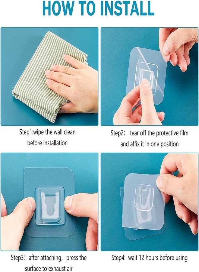 Dealsure Plastic Self Adhesive Male Female Wall Hooks 6 Kg Max Magic Transparent Sticker Hooks For Hanging Mobile Case Spike Guards Toilet Brush Photo Frames Bathroom Kitchen Accessories (Pack Of 20) - Image 4