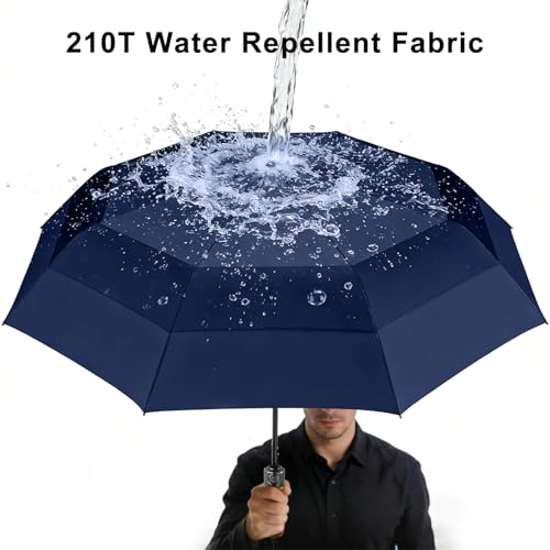 Lejorain Large Compact Golf Umbrella - 54inch Oversized Auto Open Close Folding Golf Umbrella Travel 210T Dupont Teflon Coated Vented Windproof Double Canopy - Image 3