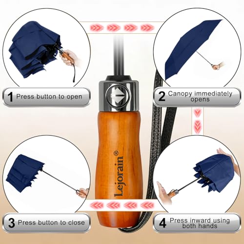 Lejorain Large Compact Golf Umbrella - 54inch Oversized Auto Open Close Folding Golf Umbrella Travel 210T Dupont Teflon Coated Vented Windproof Double Canopy - Image 4