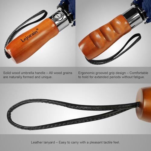 Lejorain Large Compact Golf Umbrella - 54inch Oversized Auto Open Close Folding Golf Umbrella Travel 210T Dupont Teflon Coated Vented Windproof Double Canopy - Image 5