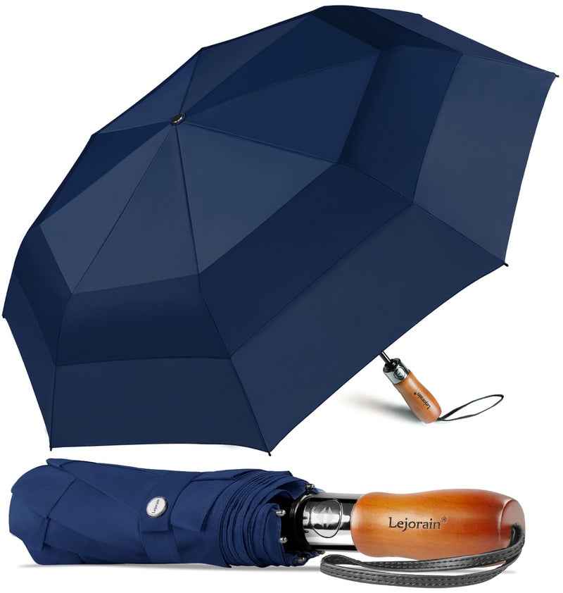 Lejorain Large Compact Golf Umbrella - 54inch Oversized Auto Open Close Folding Golf Umbrella Travel 210T Dupont Teflon Coated Vented Windproof Double Canopy - Image 1