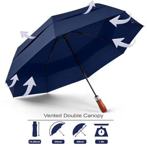 Lejorain Large Compact Golf Umbrella - 54inch Oversized Auto Open Close Folding Golf Umbrella Travel 210T Dupont Teflon Coated Vented Windproof Double Canopy - Image 2