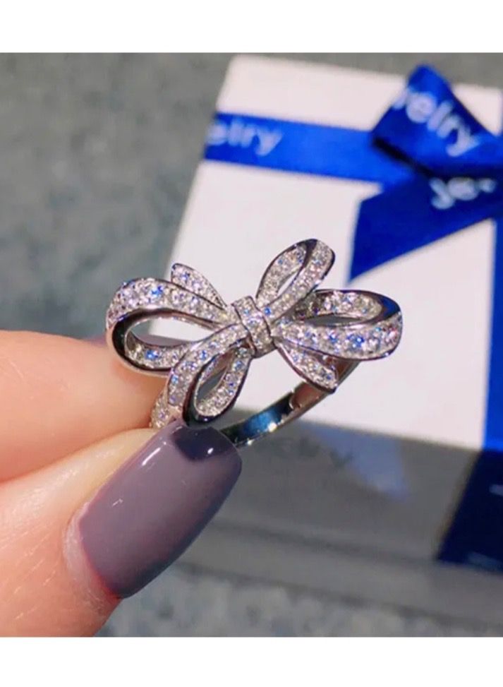 بلو لاين خاتم نسائي مطلي باللون الفضي ومرصع بالزركون مقاس 7 - Image 2