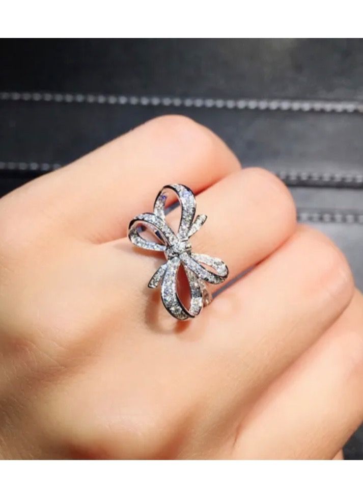 بلو لاين خاتم نسائي مطلي باللون الفضي ومرصع بالزركون مقاس 7 - Image 3