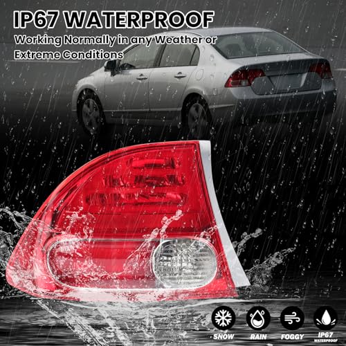 Clidr Tail Light Lens for 2006 2007 2008 Honda Civic 4-Door Sedan/Hybrid Driver Side HO2800166 33551SNAA01 (Left) - Image 3