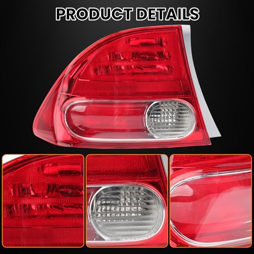 Clidr Tail Light Lens for 2006 2007 2008 Honda Civic 4-Door Sedan/Hybrid Driver Side HO2800166 33551SNAA01 (Left) - Image 4