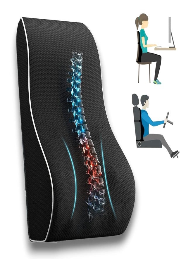 CUSHIO وسادة دعم أسفل الظهر من إسفنج الذاكرة من كوشيو، وسادة دعم الظهر لكرسي المكتب لتخفيف آلام الظهر، وسادة دعم أسفل الظهر بحزام قابل للتعديل (شبكي أسود) - Image 1