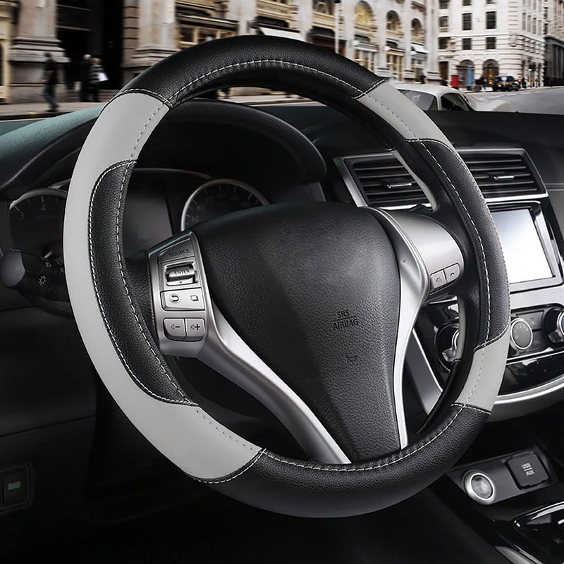 Leather Car Steering Wheel Cover NonSlip Car Wheel Cover Protector Breathable Microfiber Leather Universal Fit for Most CarsGrey