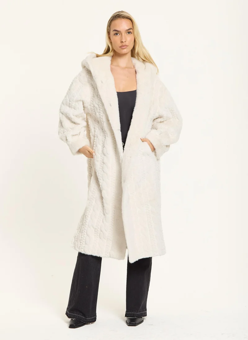 Liquorish Ivory Hooded Faux Fur Coat
