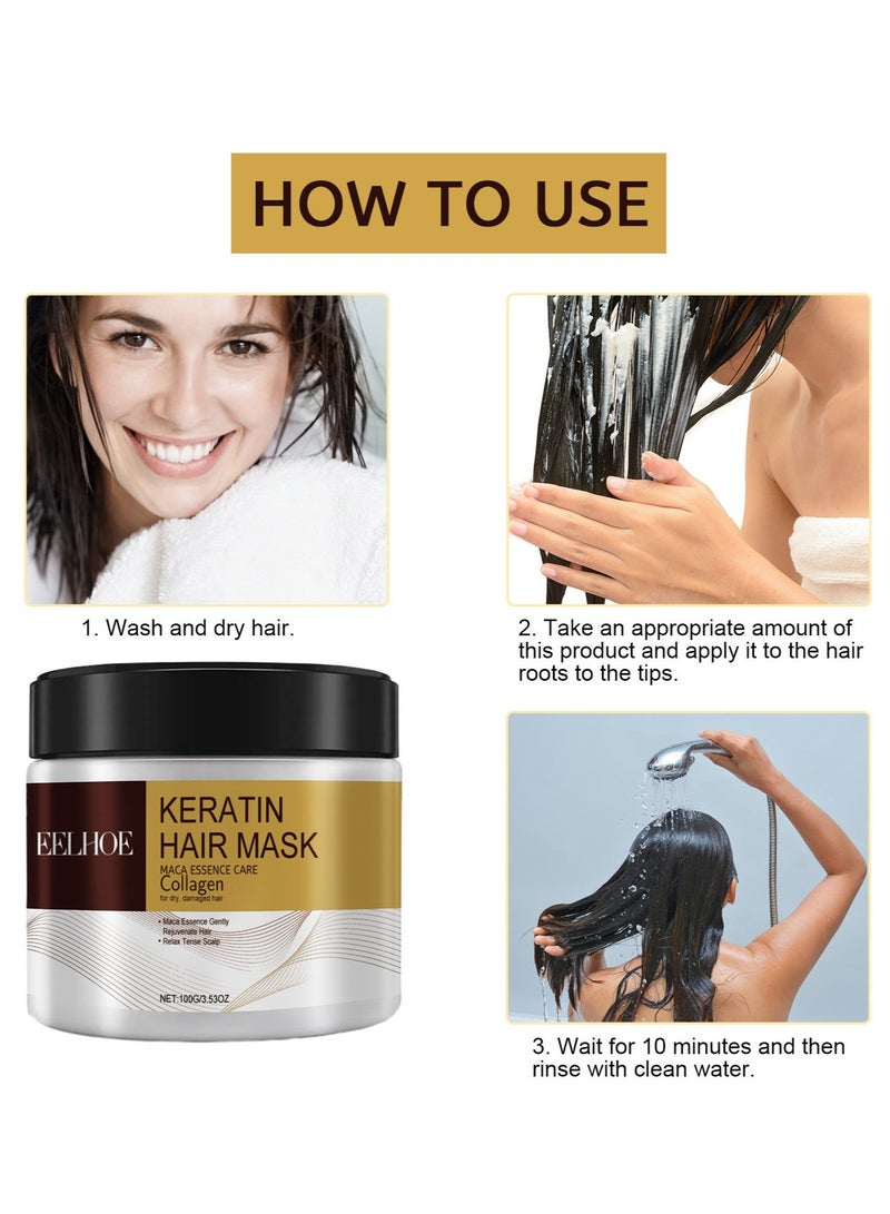 EELHOE Collagen Hair Treatment Deep Repair Conditioning Argan Oil Collagen Hair Mask Essence for Dry Damaged Hair All Hair Types 100g - Image 4