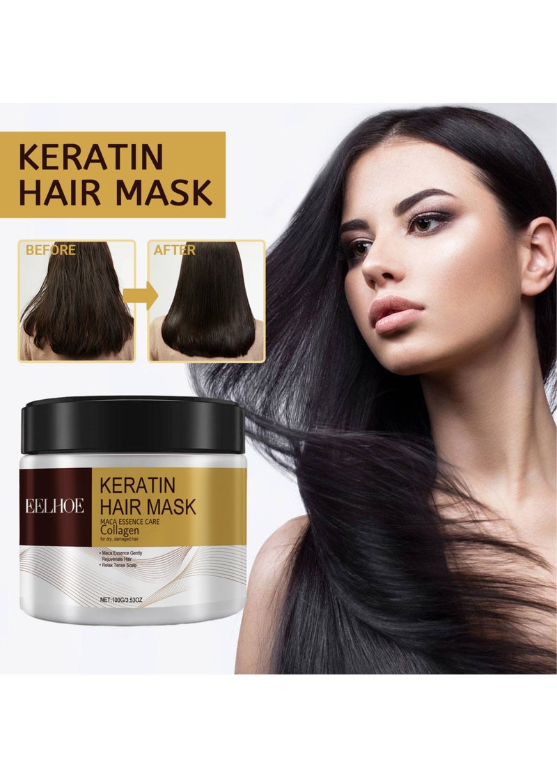 EELHOE Collagen Hair Treatment Deep Repair Conditioning Argan Oil Collagen Hair Mask Essence for Dry Damaged Hair All Hair Types 100g - Image 2