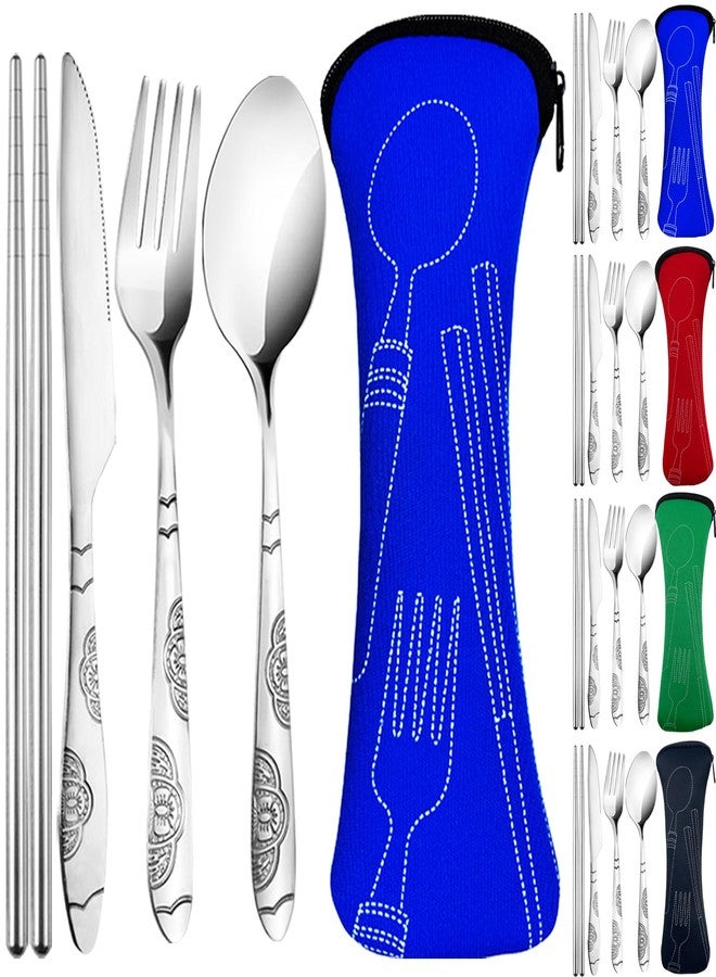 lengnoyp 20PCS Premium Travel Utensils With Case, Stainless Steel Reusable Portable Utensils Set With Case, Travel Silverware Set With Case for Lunch Box Camping, Silver - Image 1