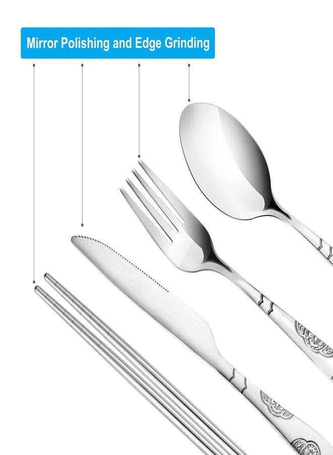 lengnoyp 20PCS Premium Travel Utensils With Case, Stainless Steel Reusable Portable Utensils Set With Case, Travel Silverware Set With Case for Lunch Box Camping, Silver - Image 5