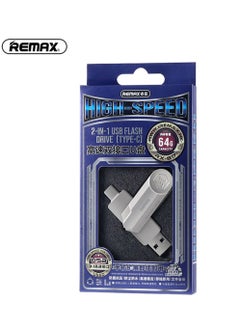 REMAX RX-817 USB Flash drive, 64GB, 2 in 1, USB A and Type C connectors, USB 3.1, USB C, Silver  - Image 2