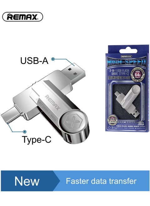 RX-817 USB Flash drive, 64GB, 2 in 1, USB A and Type C connectors, USB 3.1, USB C, Silver