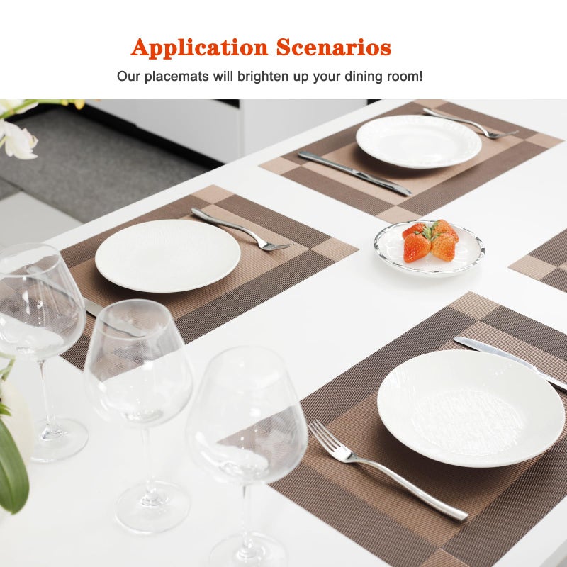 Bxzandya Placemats Set of 8,Washable,Heat and Stain Resistant Indoor/Outdoor Place mats,Vinyl Woven Non Slip Table Mats for Restaurant Table Protection,PVC Placemats(Brown,8PCS) - Image 2