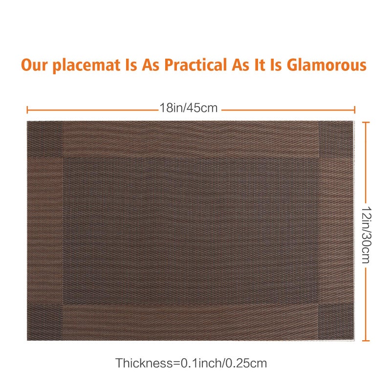 Bxzandya Placemats Set of 8,Washable,Heat and Stain Resistant Indoor/Outdoor Place mats,Vinyl Woven Non Slip Table Mats for Restaurant Table Protection,PVC Placemats(Brown,8PCS) - Image 3
