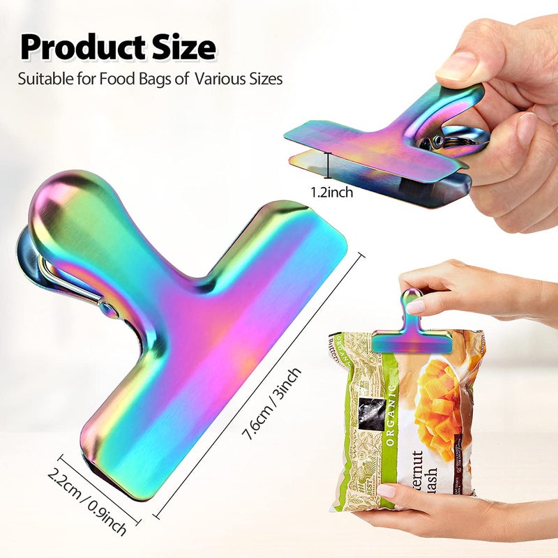 BundlePro Pack of 8 Bag Clips, Stainless Steel and Heavy Duty Metal Bag Clip,Tightly Seals Chip, Coffee, Bread or Cereal Bags to Keep Food Fresh, for Home, Kitchen, Office, Pantry, Camping (Rainbow) - Image 3