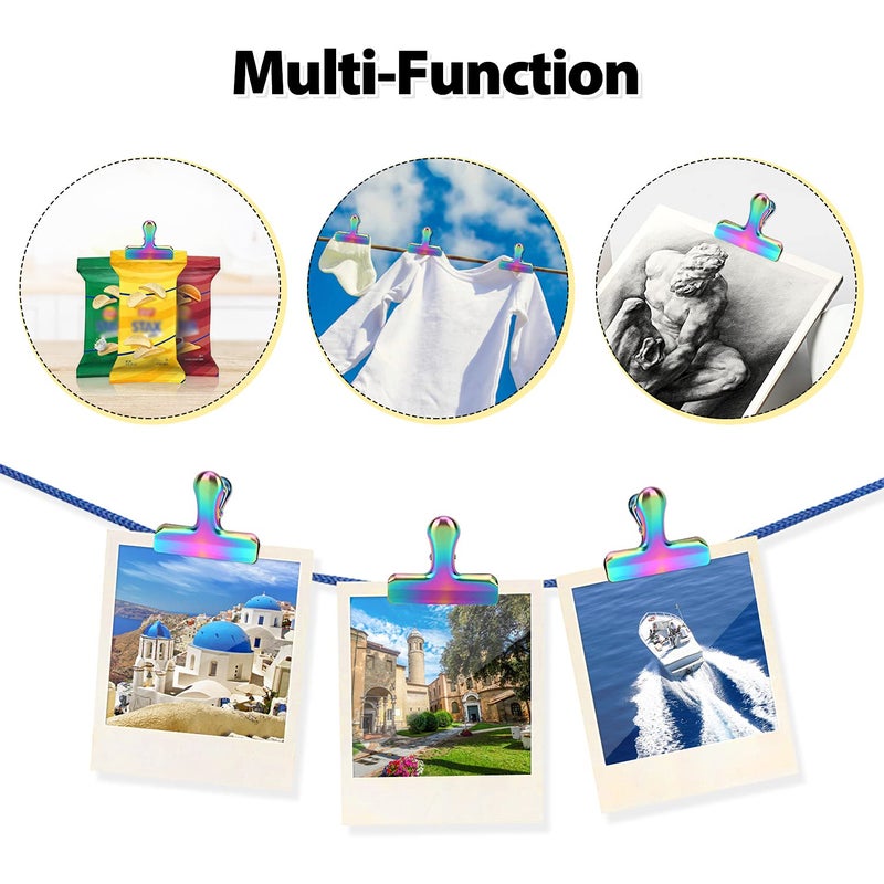 BundlePro Pack of 8 Bag Clips, Stainless Steel and Heavy Duty Metal Bag Clip,Tightly Seals Chip, Coffee, Bread or Cereal Bags to Keep Food Fresh, for Home, Kitchen, Office, Pantry, Camping (Rainbow) - Image 5