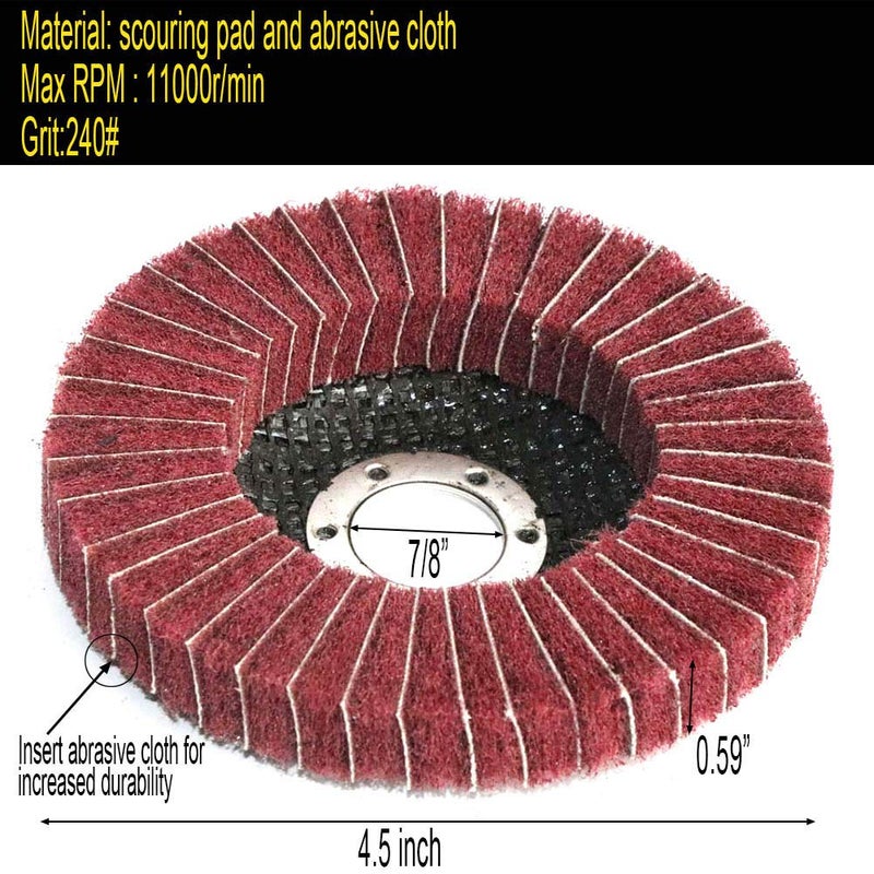 FPPO 5Pcs 4.5" x 7/8" Nylon Fiber Flap Disc Polishing Grinding Wheel,Scouring pad Buffing Wheel for Angle Grinder, Polishing Tools (Grit 240) - Image 2
