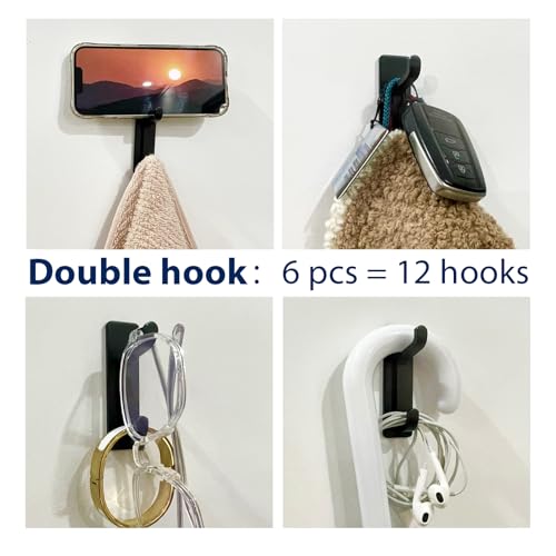 pickpiff Wall Hooks for Coat and Towel: 13LB Adhesive Door Hanger Stick on, Black 6 Pack - Image 3