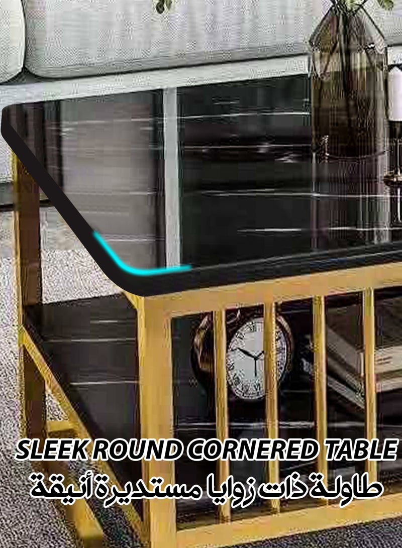 توشيونيكس طاولة قهوة مستطيلة من الرخام الصناعي بطبقتين، إطار ذهبي، تخزين لغرفة المعيشة أو المكتب أو غرفة النوم، زوايا مستديرة. - Image 2