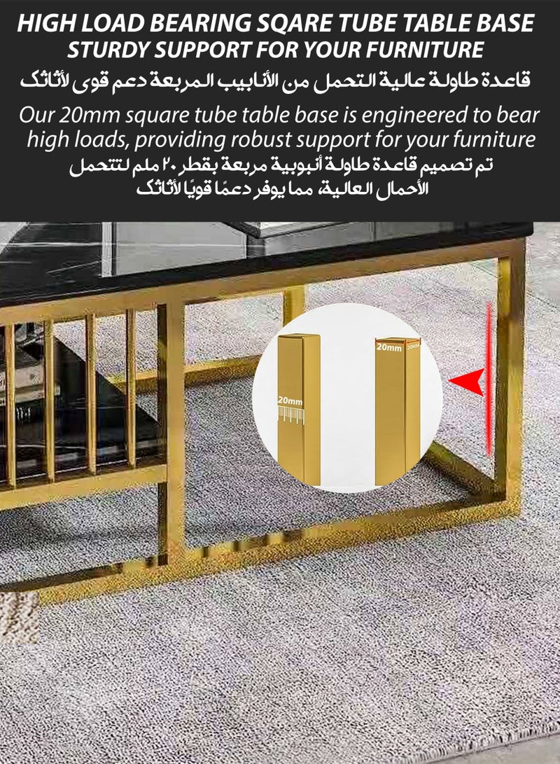 توشيونيكس طاولة قهوة مستطيلة من الرخام الصناعي بطبقتين، إطار ذهبي، تخزين لغرفة المعيشة أو المكتب أو غرفة النوم، زوايا مستديرة. - Image 4