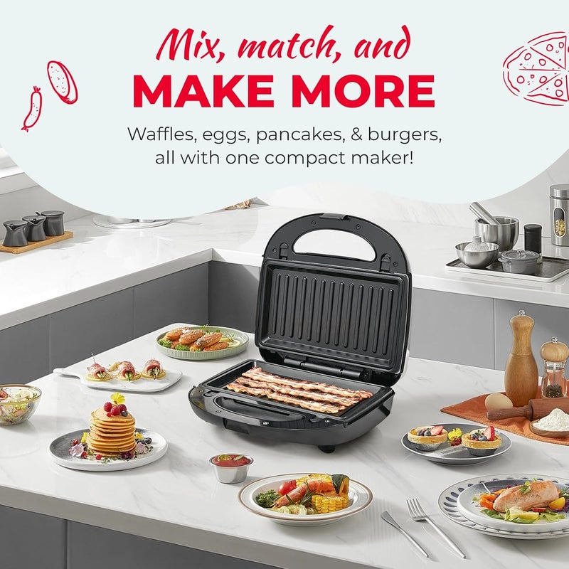 SOKANY Sandwich Maker 750W 7in1 Versatile Interchangeable Grill and DonutsGrill Making Breakfast Food Waffle Plates 2 Slice Non-stick Grill with Handle Locking, Overheat Protection - Image 3