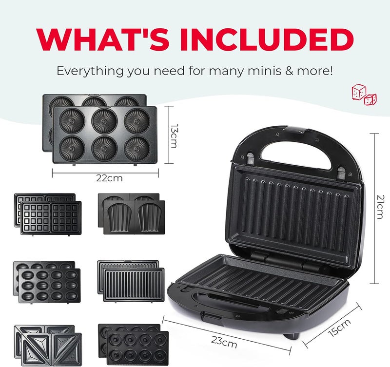 SOKANY Sandwich Maker 750W 7in1 Versatile Interchangeable Grill and DonutsGrill Making Breakfast Food Waffle Plates 2 Slice Non-stick Grill with Handle Locking, Overheat Protection - Image 2