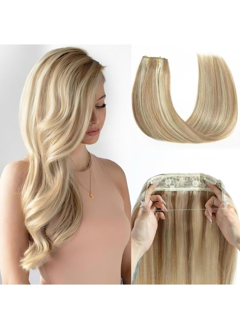 Star Show - Star Show Wire Hair Extension Human Hair For Women Ash Blonde 16 with Bleach Blonde 613 Natural Straight Hair One Piece for Full Head 20 inch Highlight Color 16613 - Image 1