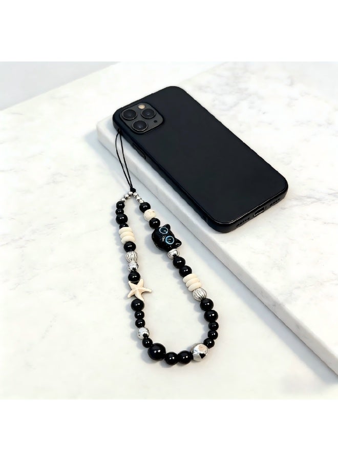 Black Cat & Starfish Beaded Phone Charm Wrist Strap, Anti-lost Handheld Phone Lanyard for Women, Cute Aesthetic Phone Accessory Gift - Image 5