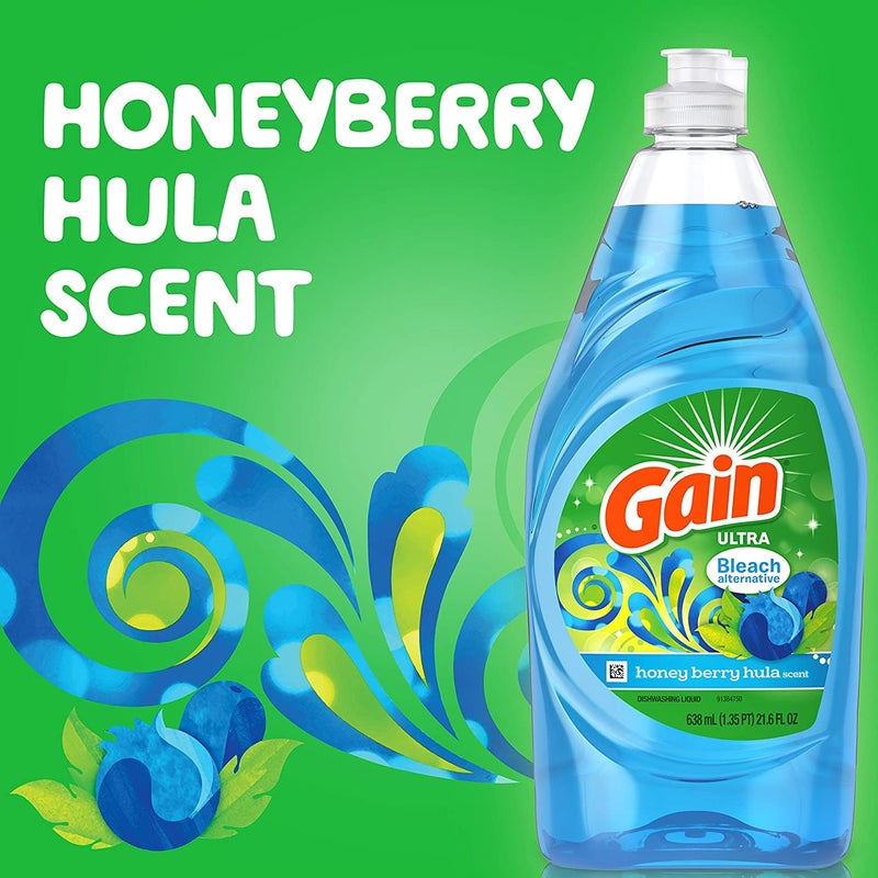 Gain Ultra Bleach Alternative Dishwashing Liquid Dish Soap, Honey Berry Hula Scent - 21.6 Fluid Ounce (Pack of 4) - Image 3