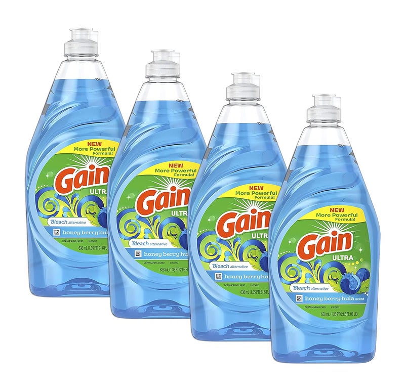 Gain Ultra Bleach Alternative Dishwashing Liquid Dish Soap, Honey Berry Hula Scent - 21.6 Fluid Ounce (Pack of 4) - Image 1
