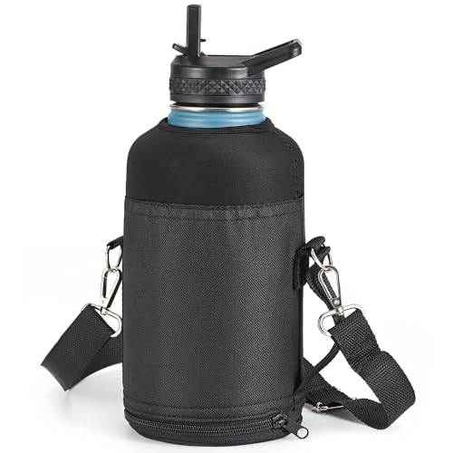 RAYMYLO Water Bottle Holder Carrier Bag Crossbody with Adjustable Shoulder Strap, 64 128 oz Sports Water Bottle Sleeve Accessories for Biking Hiking Travelling Camping, Black - Image 1