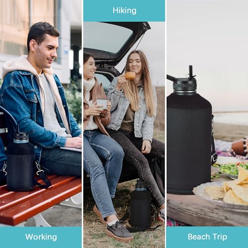 RAYMYLO Water Bottle Holder Carrier Bag Crossbody with Adjustable Shoulder Strap, 64 128 oz Sports Water Bottle Sleeve Accessories for Biking Hiking Travelling Camping, Black - Image 3