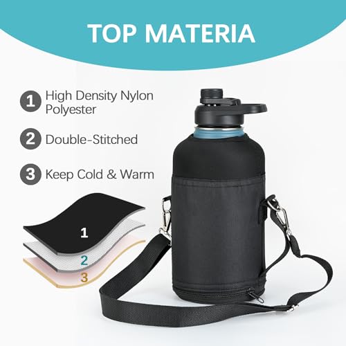 RAYMYLO Water Bottle Holder Carrier Bag Crossbody with Adjustable Shoulder Strap, 64 128 oz Sports Water Bottle Sleeve Accessories for Biking Hiking Travelling Camping, Black - Image 2