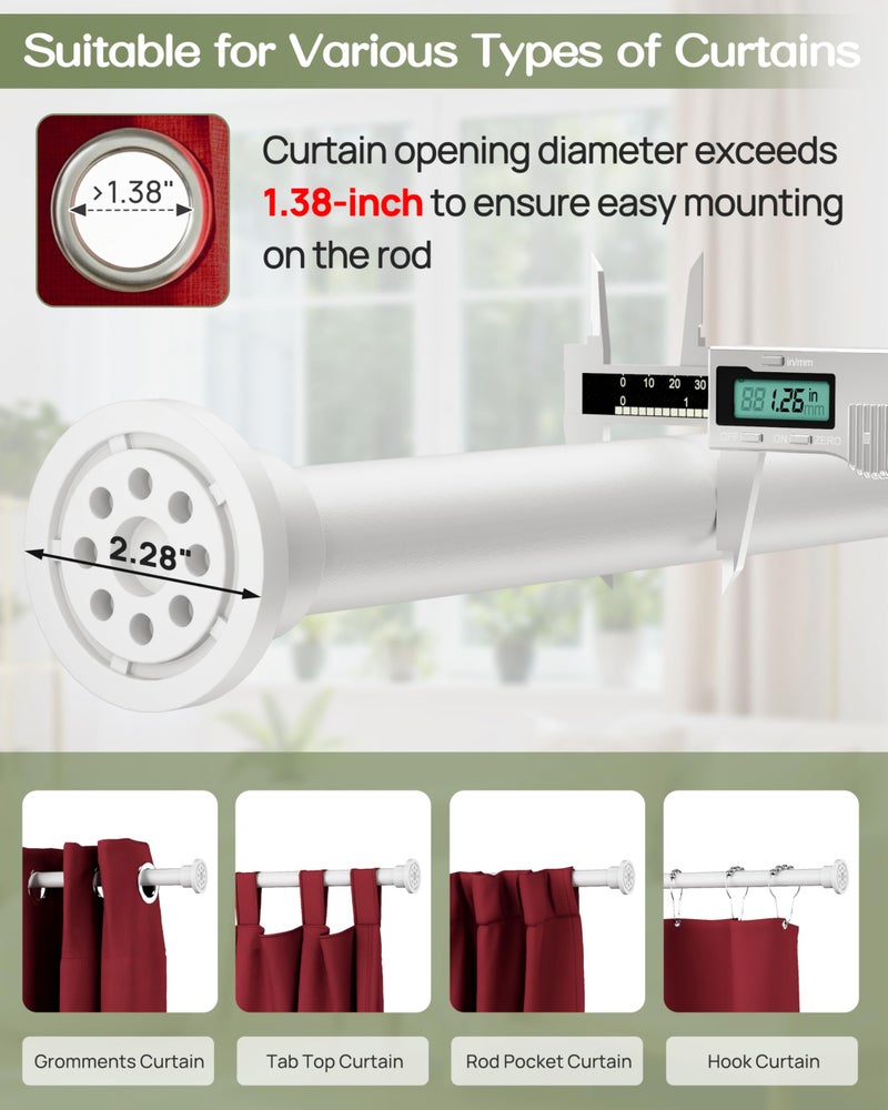 ALLZONE Tension Curtain Rod for Window, 83-123 Inches, Heavy Duty Curtain Rods No Drilling, Non-Slip Bathroom Shower Tension Rod, Renter Friendly, Adjustable, Spring Loaded, Extra Long, White - Image 3