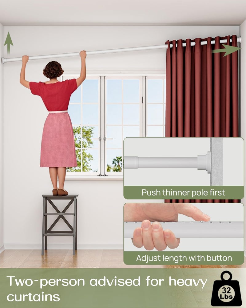 ALLZONE Tension Curtain Rod for Window, 83-123 Inches, Heavy Duty Curtain Rods No Drilling, Non-Slip Bathroom Shower Tension Rod, Renter Friendly, Adjustable, Spring Loaded, Extra Long, White - Image 4