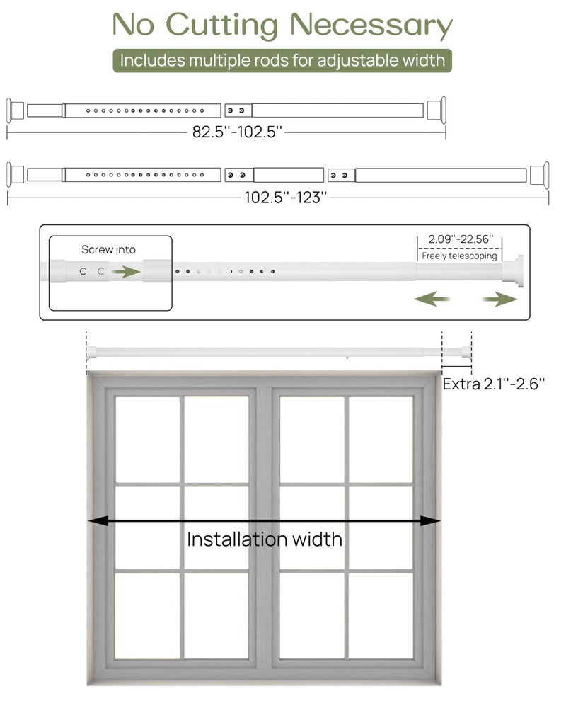 ALLZONE Tension Curtain Rod for Window, 83-123 Inches, Heavy Duty Curtain Rods No Drilling, Non-Slip Bathroom Shower Tension Rod, Renter Friendly, Adjustable, Spring Loaded, Extra Long, White - Image 5