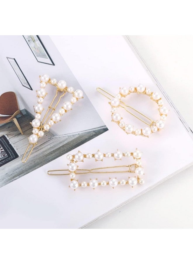 SUN Ring SUNRING Korean Fashion Style Pearl Rhinestone Metal Hair Clips Hair Pin Stylish Hair Accessories Gold Metal Pearl Geometric Stone Clip For Women's And Girls - Image 5