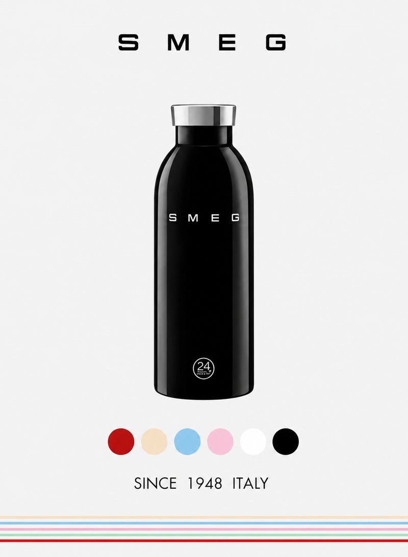smeg زجاجة سمج 24 زجاجة كلما 500 مل، كوب قهوة للسفر، كوب مشروبات معزول مع غطاء مانع للتسرب، كوب قهوة يدوم طويلاً مع غطاء، ترمس قهوة للسفر، أسود - Image 1