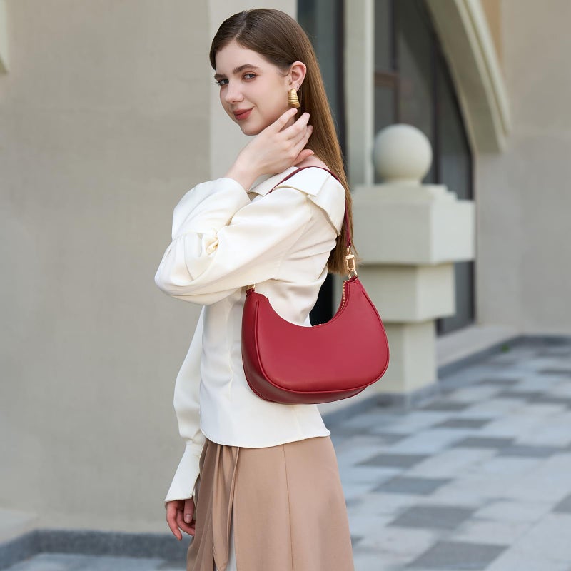 WSRYDJDL Crescent Shoulder Bags for Women Cute Hobo Tote Handbag Under the Arm Purses Mini Clutch Purse with Zipper Closure (G-Red) - Image 2
