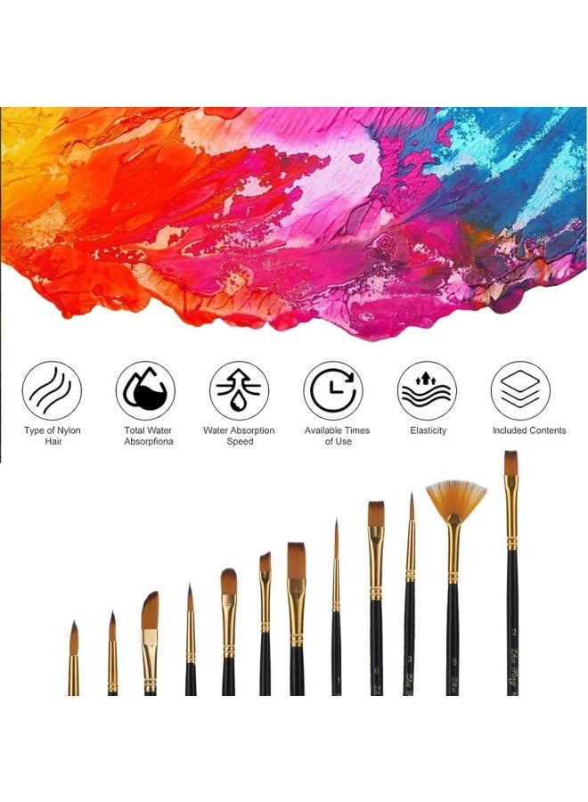 مجموعة فرش رسم احترافية مكونة من 12 قطعة – أدوات فنية متعددة الاستخدامات للأكريليك والألوان المائية والغواش والألوان الزيتية – طقم متين للرسم على القماش (الكانفاس) مع حقيبة محمولة بسحّاب - Image 4