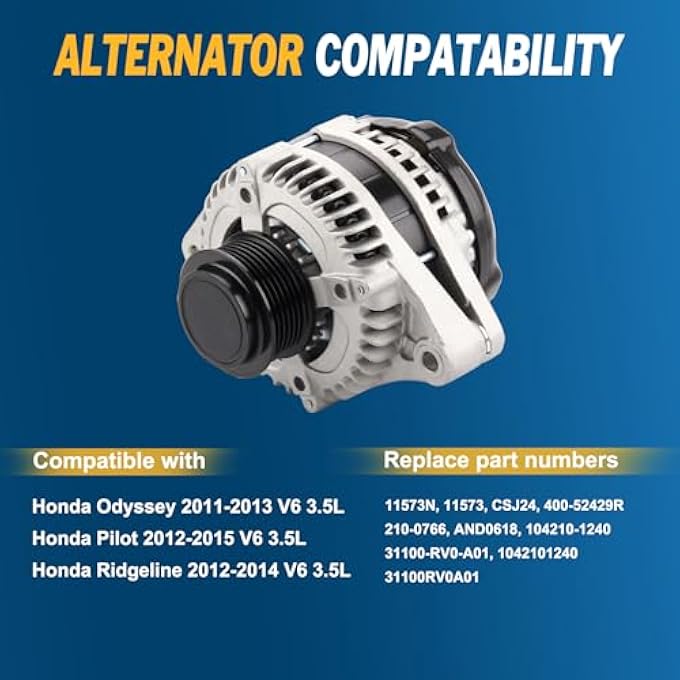 DOCAS Alternator 11573N Fit for Honda For Pilot 2012-2015 For Odyssey 2011 2012 2013 12V 130Amp CW 6-Groove Pulley 31100-RV0-A01 CSJ24 11573 290-5582 - Image 3